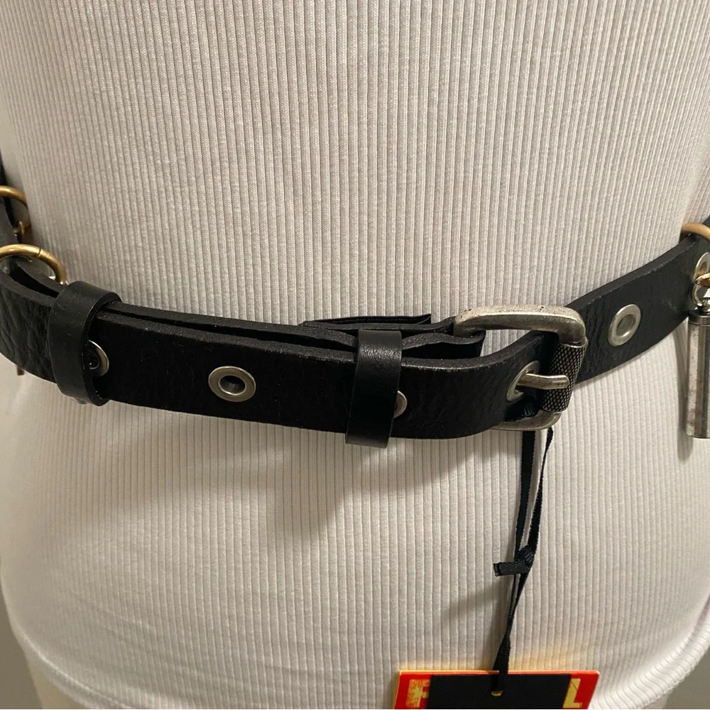 ZARA x KATE MOSS Black Leather Belt with Studs/Gold Charms - Size 34 (90) - NEW